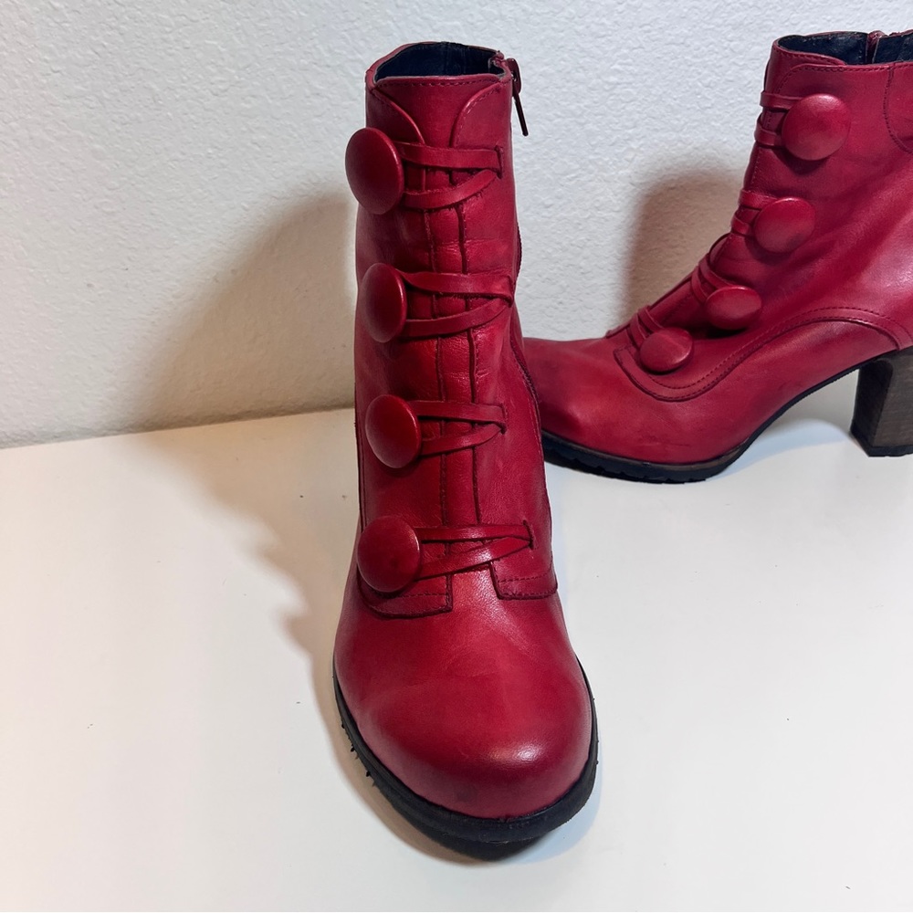 Miz Mooz Red Leather Button Ankle Boots - Picture 2 of 8